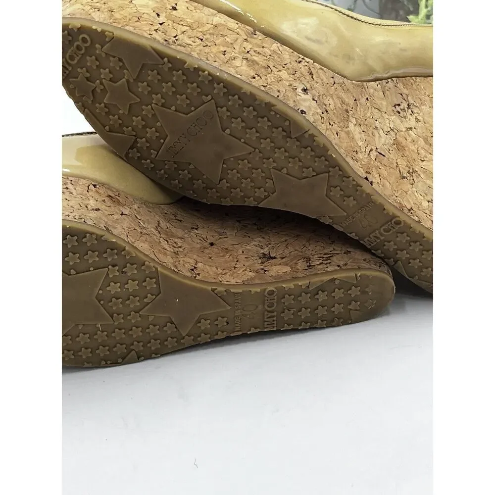 Jimmy Choo Papina‎ Cork Wedge Nude Patent Leather Platform Heels EU 40/US 10